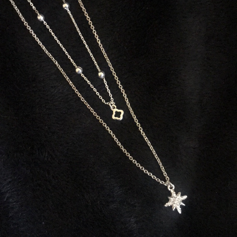 Sterling Silver Layered Star Pendant Necklace - Silver